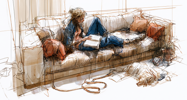 u6688317557_A_female_dentist_sitting_on_a_sofa_on_a_Sunday_af_b7e3bbd4-c0fd-4909-90e4-1c0c2452d80f_3